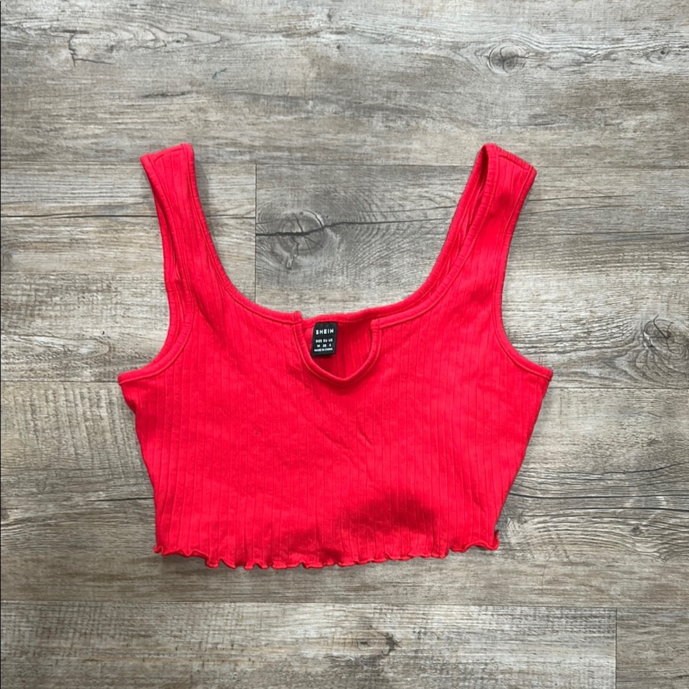 SHEIN Red Ribbed Crop Top with Stylish Design